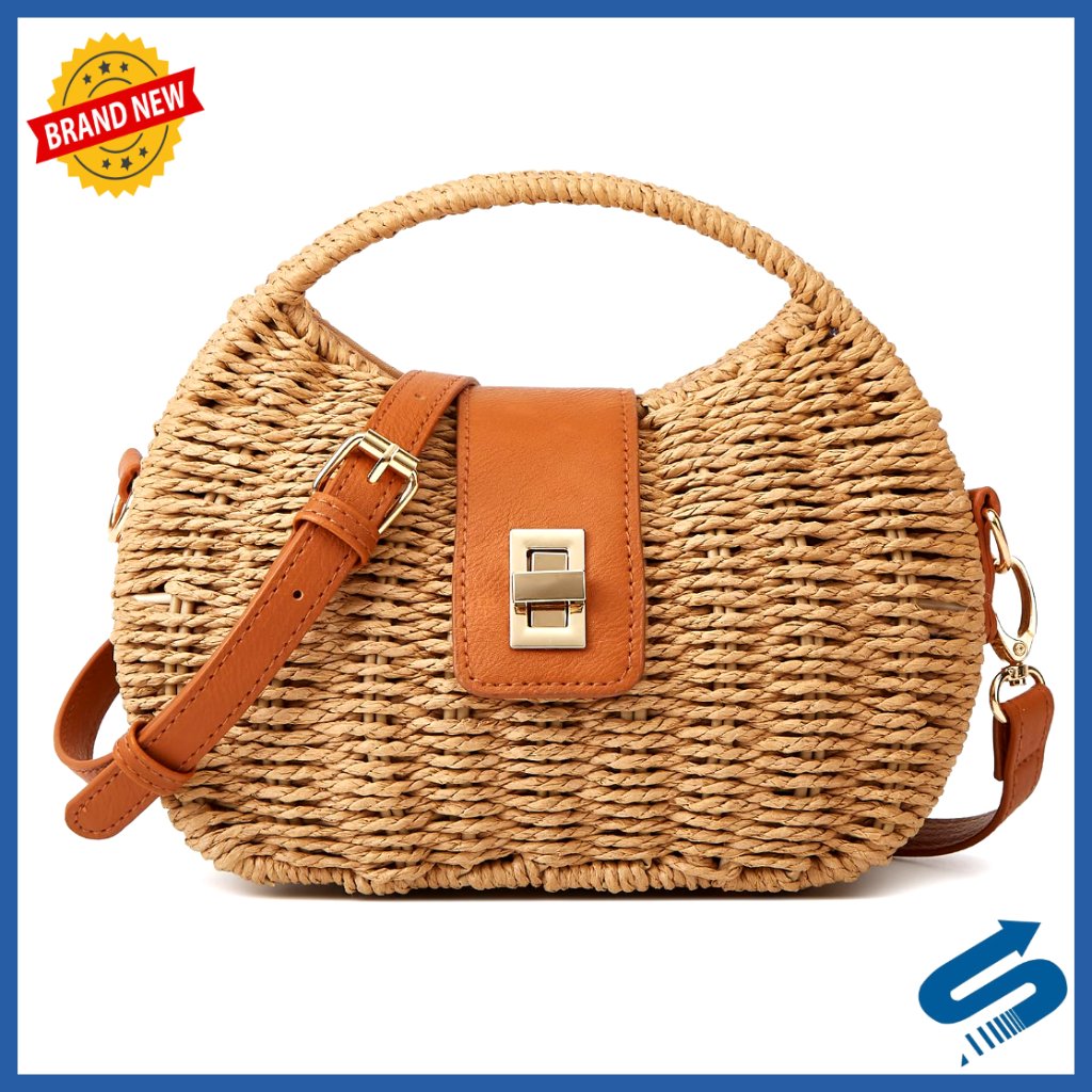Small Straw Clutch Handbag With Removable Strap For Beach Travel